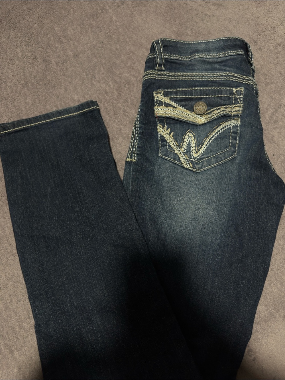 Women’s Dark Wash Bootcut Jeans with Decorative Back Stitching